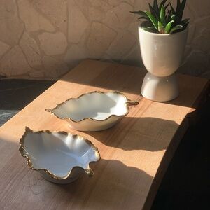 P. PAUSTAD | Set of 2 | Hand Painted Leaf Plates Limoges